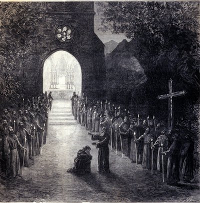 Scénografie k poslední scéně II. dějství k opeře „La forza del destino“ (Síla osudu) italského skladatele Giuseppe Verdiho (1813-1901) pro představení v Pařížské opeře od Unknown artist