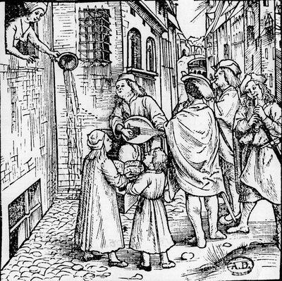 Studentská serenáda (hudebníci), Basilej, cca 1500 - rytina, Bibl. od Unknown artist