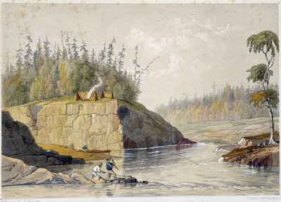 Osadníci v Kanadě loví v řece – v „“Sketches on the nipisaguit a river of New Brunswick in America”” od Williama Hickmana, ed. Halifax od Unknown artist