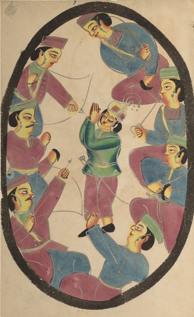 Sedm hrdinů nebo válečníků zabíjejících Abhimanyu, syna Arjuny od Unknown artist