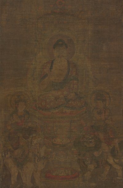 Triáda Šákjamuni: Buddha navštěvovaný Mandžušrí a Samantabhadrou od Unknown artist