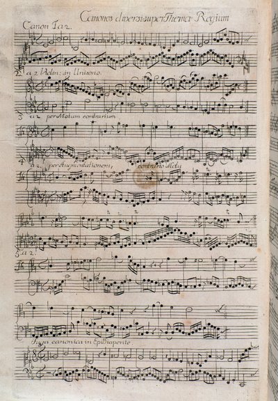 Noty z Canones diversi super thema regium, hudební nabídka Johanna Sebastiana Bacha (18. století) od Unknown artist