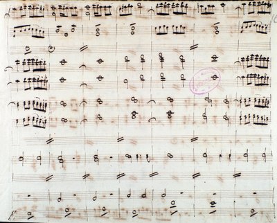 Notová stránka pro první housle v úvodu Mithridate, King of Pont, opera Mozart (1770) od Unknown artist