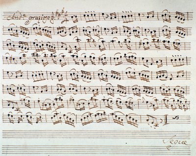 Notová stránka pro první housle v úvodu Mithridate, King of Pont, opera Mozart (1770) od Unknown artist