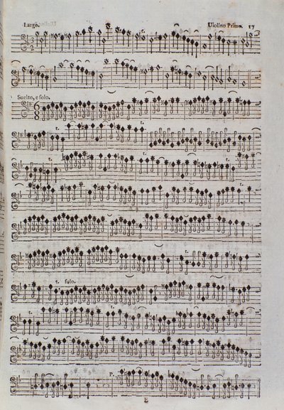 Notová stránka pro housle v Sinfonia da chiesa a dvoje housle od Francesca Manfrediniho od Unknown artist
