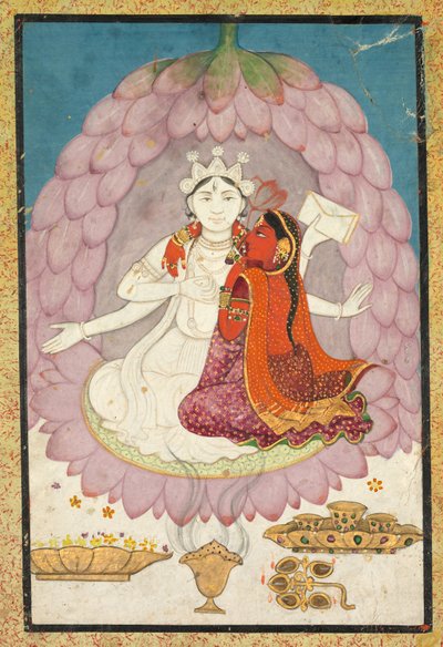 Shiva se Sati sedí v lotosovém květu od Unknown artist