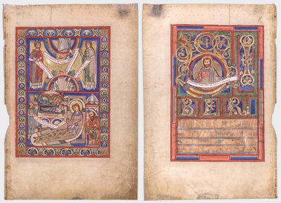Jeden list vyříznutý z knihy evangelia: Narození Páně (recto) a sv. Matouš (verso) od Unknown artist