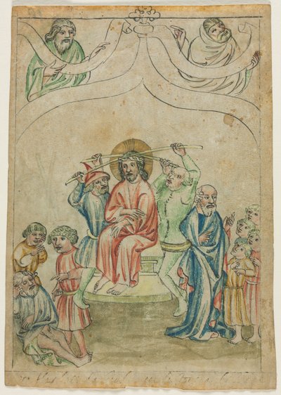 Jeden list z Biblia Pauperum: Kristus korunovaný trny (recto) od Unknown artist