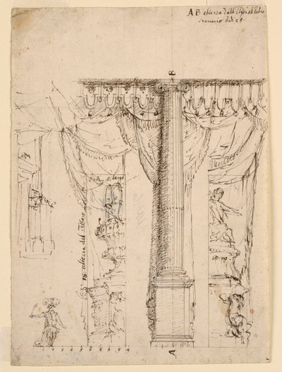 Náčrt tří bočních křídel s částí rámu Proscenium od Unknown artist