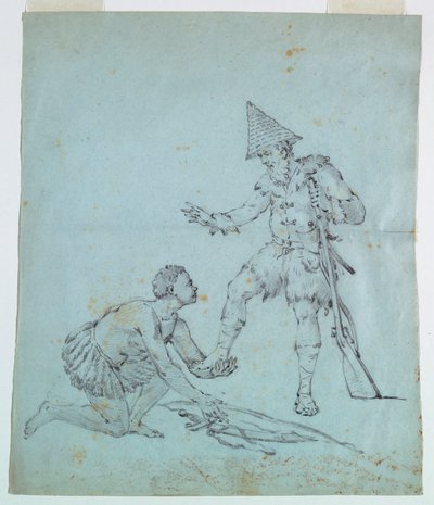 Náčrt pro potisk bavlny: Robinson Crusoe od Unknown artist