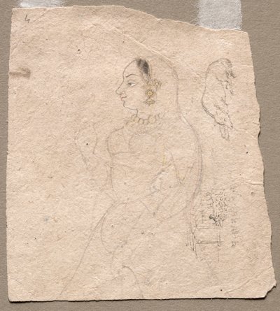 Na rubu skica ženy se slonem a dalšími zvířaty od Unknown artist