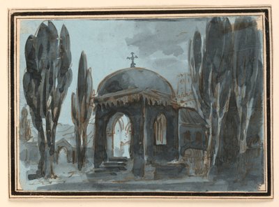 Scéna, kaple na hřbitově od Unknown artist