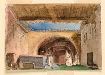 Scénografie, interiér domu a dvora od Unknown artist