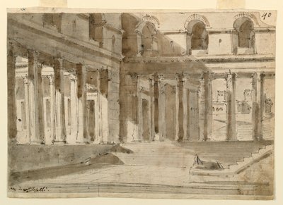 Scéna, palácový dvůr se schody od Unknown artist