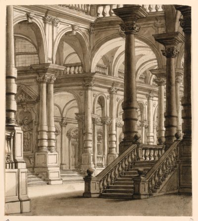 Scéna, sloupoví se schodištěm od Unknown artist