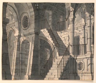 Scénický design, kamenný interiér se schodištěm od Unknown artist