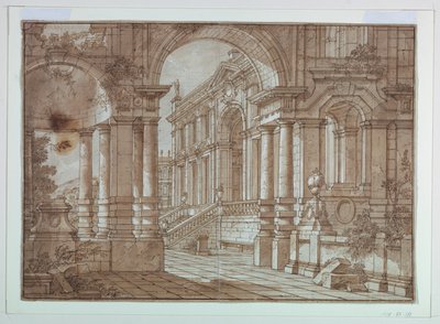 Scéna, pohled na palác z terasy od Unknown artist