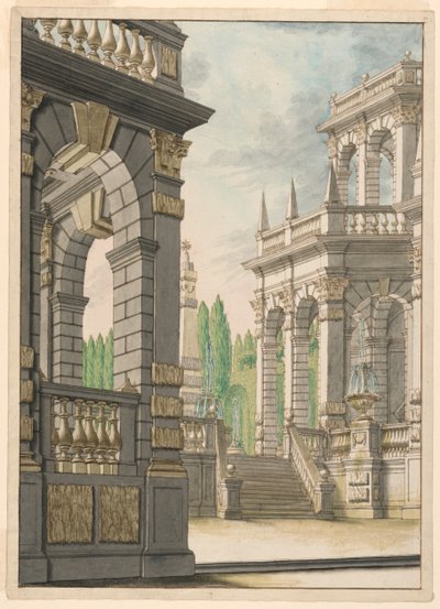 Scéna: Vila s obeliskem a Albani Arms od Unknown artist
