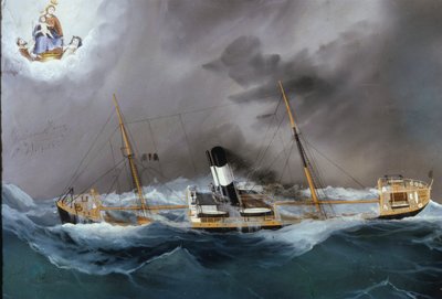 Parník v bouři. od Unknown artist