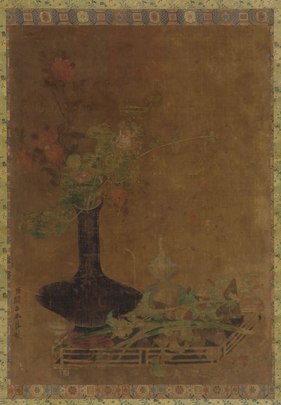 Zátiší - černá váza a květiny od Unknown artist