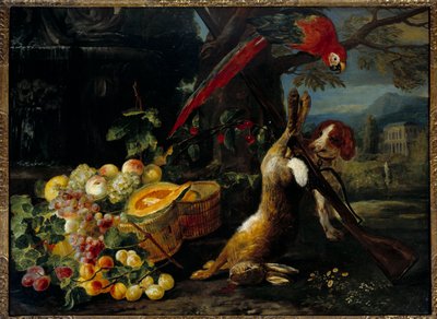 Zátiší zvěře, papouška a ovoce Anonymní obraz 18. století Paříž, dekorativní umění od Unknown artist