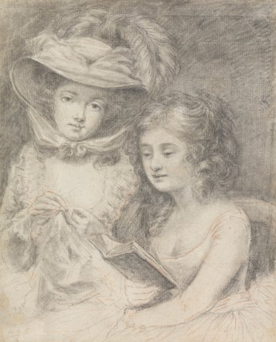 Studie ženy šijící a dívčího čtení od Unknown artist