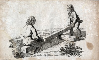 Houpačka: dvě děti na pásce na tupo (páska na tupo) Rytina z konce 18. století. Soukromá sbírka. od Unknown artist
