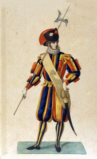 Švýcarská stráž Vatikánu v malém oblečení. od Unknown artist