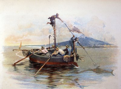 Lov mečounů na harpunu v Detroitu Messina na Sicílii. Akvarel 1898 od Unknown artist