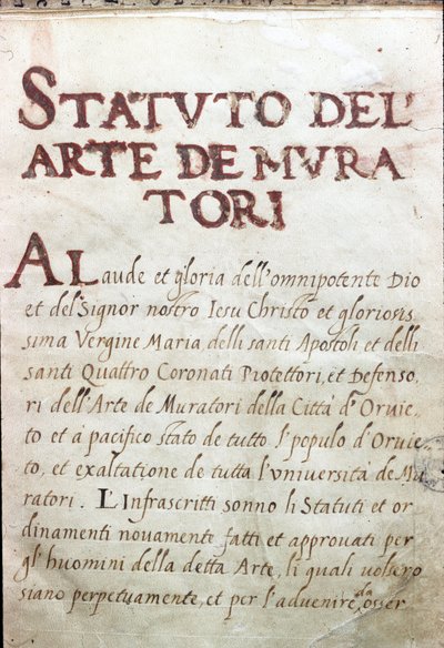 Table des corporations, status maconů města Orvieto, Itálie od Unknown artist