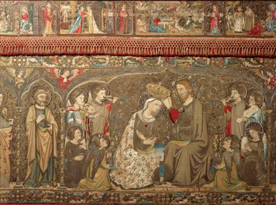 Detail tapiserie zdobící oltář představující korunovaci Panny Marie - Z kostela Santa Maria Novella od Unknown artist