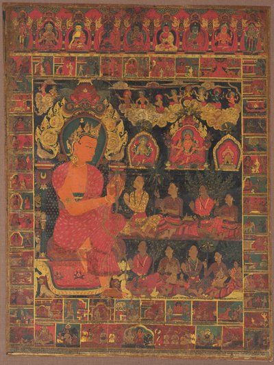 Thangka s kázáním Buddhy s ozdobami od Unknown artist