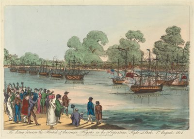Akce mezi britskými a americkými fregatami na Serpentine, Hyde Park 1. srpna 1814 od Unknown artist