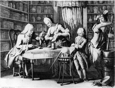 Lékárník. 19. století rytina. od Unknown artist