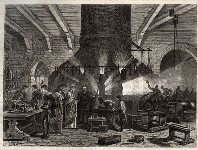 Benátský dóže navštěvující sklárnu Murano - Benátský dóže navštěvující sklárnu Murano - rytina v 