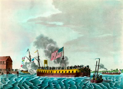 Parní fregata Fulton „Manévrování v přístavu New York ve Spojených státech““ Rytina kolem roku 1807 Soukromá sbírka od Unknown artist