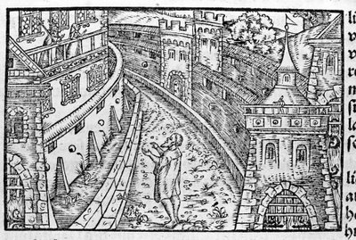 Germánský císař Jindřich IV (1050 - 1106) v Canossa. Vlevo nahoře jsou hraběnka Mathilda z Canossa (nebo hraběnka Mathilde z Toskánska) (1046 - 1115) a papež Gregoire VII (1015/20 - 1085), kteří se uchýlili na hrad. Podle Johanna Stuma od Unknown artist