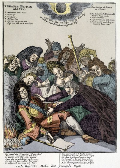 Král omdlel a dvořané ho obklopili, truchlili: výsměch na klopách Ludvíka XIV v Nizozemsku a Itálii v roce 1706 od Unknown artist