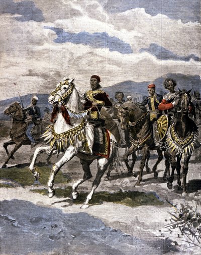 Etiopský král Menelik II (1844 - 1913). Nemocný. italského tisku. od Unknown artist