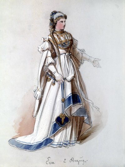 Mistři pěvci norimberští (Die Meistersinger von Nürnberg), opera vytvořená Richardem Wagnerem: Evin kostým pro první představení. Wagnerovo muzeum Bayreuth. od Unknown artist