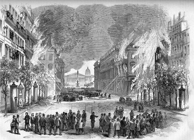 Pařížská komuna v roce 1871. Oheň zapálený federacemi (komunardy) na Rue Royale během krvavého týdne (22. až 28. května od Unknown artist
