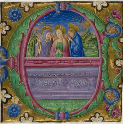 Tři Marie u hrobu v historizující iniciále "E" ze sborníku od Unknown artist