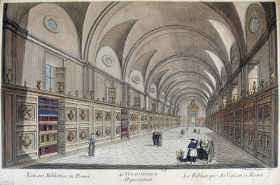 Vatikánská bibliotéka (apoštolská bibliotheka) v Římě, rytina od Unknown artist