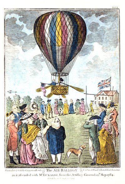 "Vzdušný balon při výstupu s panem Lunardim z dělostřelecké základny, 15. září 1784 od Unknown artist