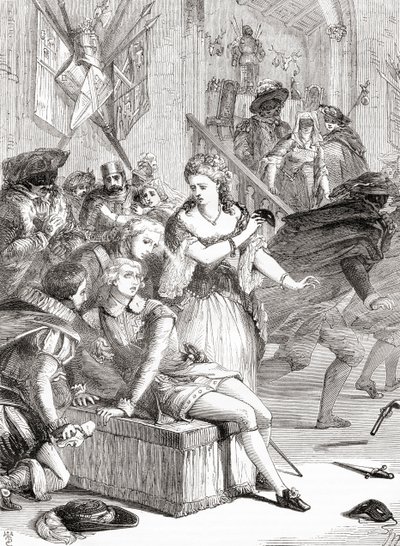 Zavraždění Gustava III. Jackobem Johanem Anckarströmem na maškarním plese, Stockholm, Švédsko, 1792 (rytina) od Unknown artist