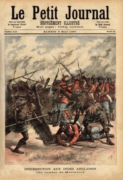 Bitva o Manipur (nebo Manipur) (severovýchod Indie), od 24. do 26. dubna 1891, kde britské koloniální síly a rebelové Maharajah Kullachandra Singh (zemřel v exilu v roce 1934), na trůnu od roku 1890, zneužili svého bratra Surchandra Singh (regne 1886- od Unknown artist