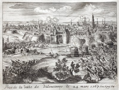 Město Valenciennes (Francie) bylo dobyto 24. března 1567. První bitva povstání Gueux (začátek války osmdesáti let (80 let nebo 80 let) (Nizozemské povstání) (1568-1648). pro ilustraci „Historie války F od Unknown artist
