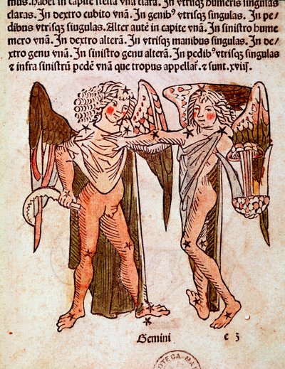 Souhvězdí Gemeaux Detail pochází z „”Poeticon astronomicon”” připisovaného římskému historikovi Hyginovi (Gaius Julius Hyginus) (1. století př. n. l.) (souhvězdí Blíženci (dvojčata), z “”Poeticon astronomicon”” připisovaného Hyginovi (1. století př. n. l.) od Unknown artist