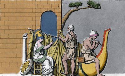 Stavba lodi Argo za pomoci Minervy s posvátným dřevem dubů Dodone. od Unknown artist