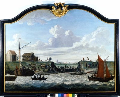 Přehrada Zierikzee. Anonymní obraz 18. století. Zierikzee Wastenday Siloten, Duiveland od Unknown artist